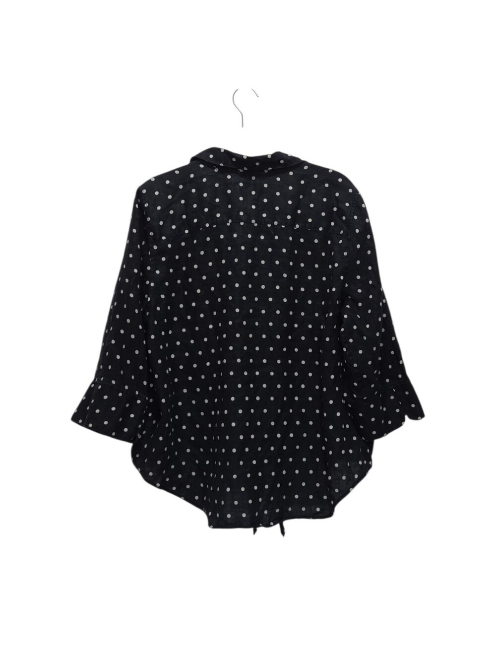 Chico's 3 XL Black White Polka Dot 100% Linen Tie Front 3/4 Sleeve Shirt - Picture 7 of 7